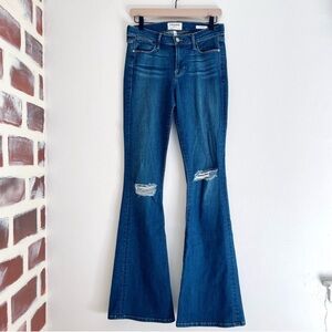 Frame Denim Le High Flare Wide Leg Stretch Jeans With Distressed Knees Size 28
